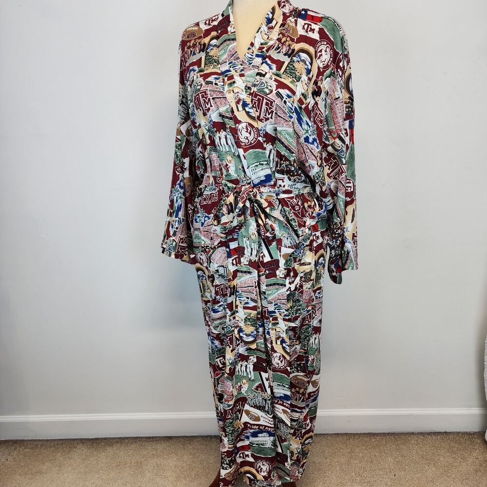 Reyn Spooner Texas A&M Robe Adult L/XL Kimono Sleeve Belted Rayon Allover Print